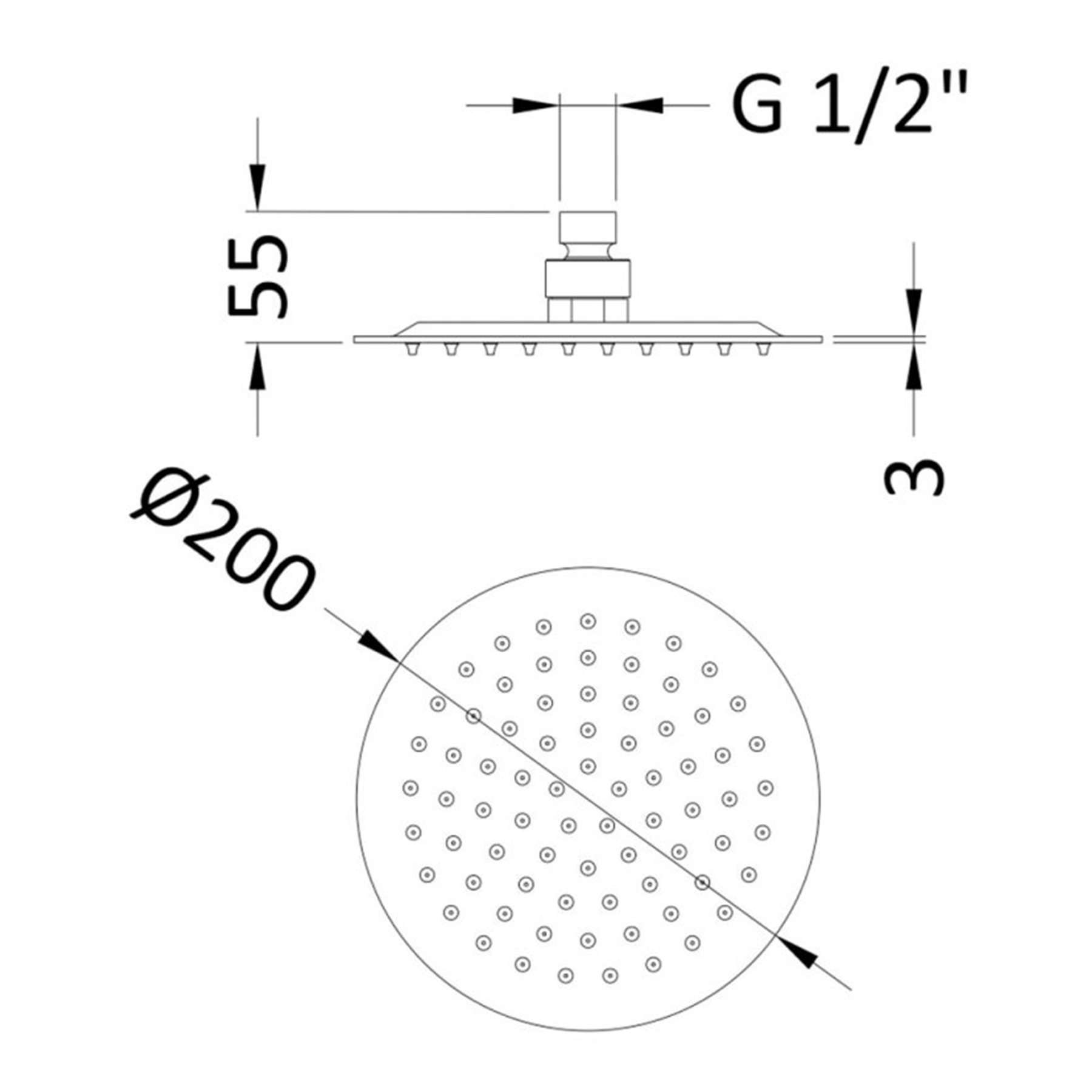 Arvan 200mm Round Matt Black Fixed Shower Head