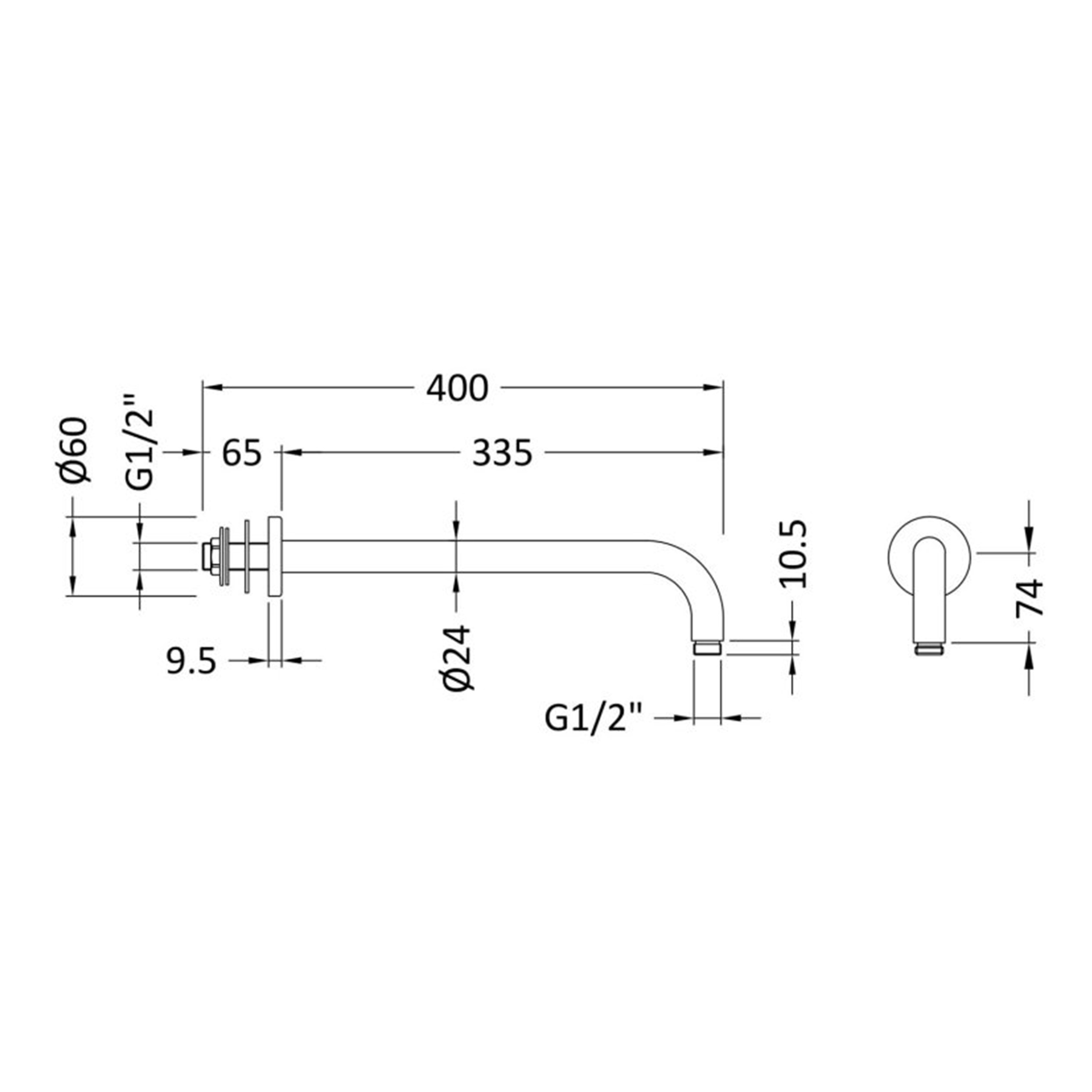Windon 50mm Brushed Brass Wall Mounted Round Shower Arm