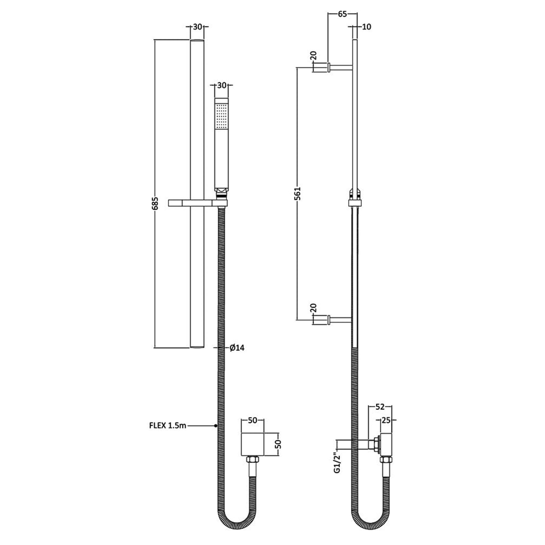 Windon Square Brushed Brass Slider Rail Shower Kit with Outlet Elbow