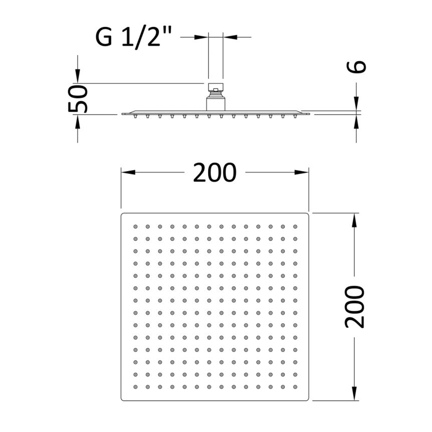 Windon 200mm Square Brushed Brass Fixed Shower Head
