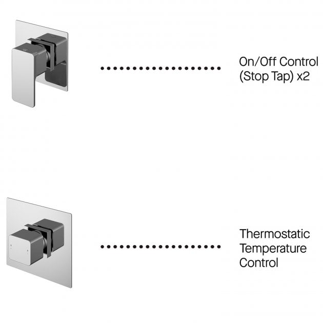Modern Windon Square Thermostatic Mixer Shower with Sliding Rail Kit Ceiling Arm & Fixed Head - Chrome