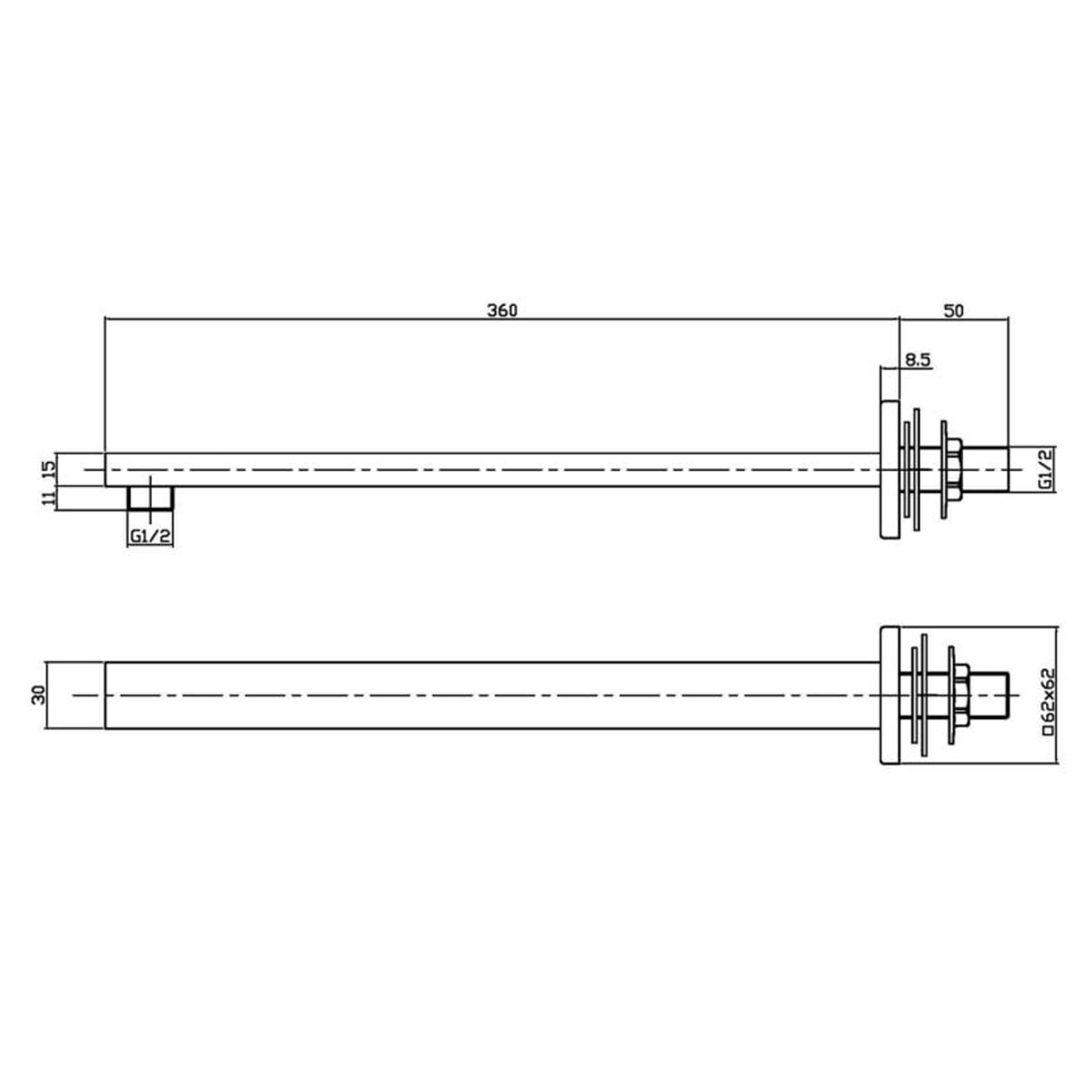 Windon Rectangular Matt Black Wall Mounted Shower Arm