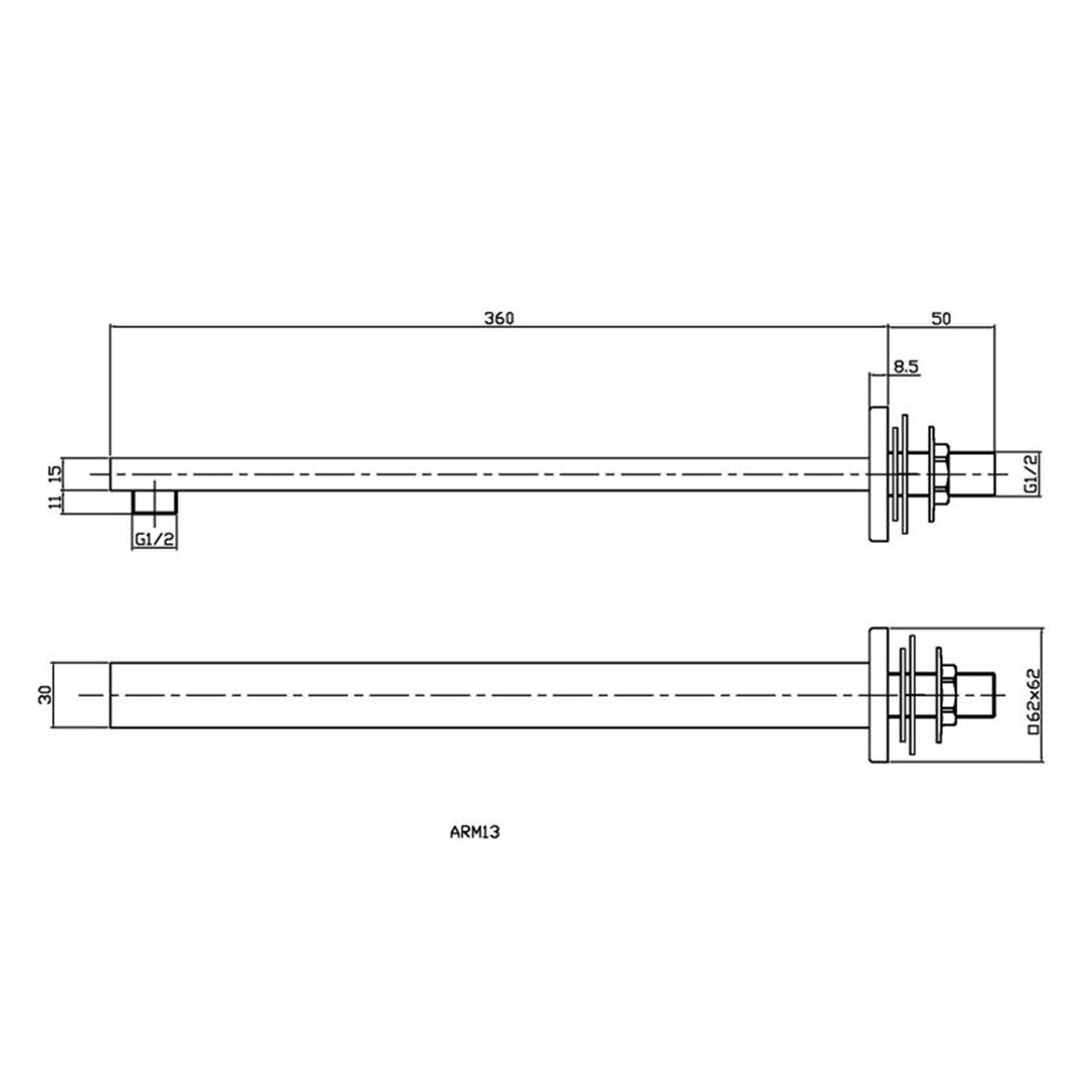Windon 200mm Square Matt Black Fixed Shower Head with Wall Mounted Shower Arm