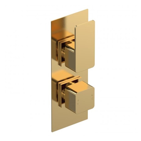 Windon Square Brushed Brass Twin Thermostatic Shower Valve with Diverter
