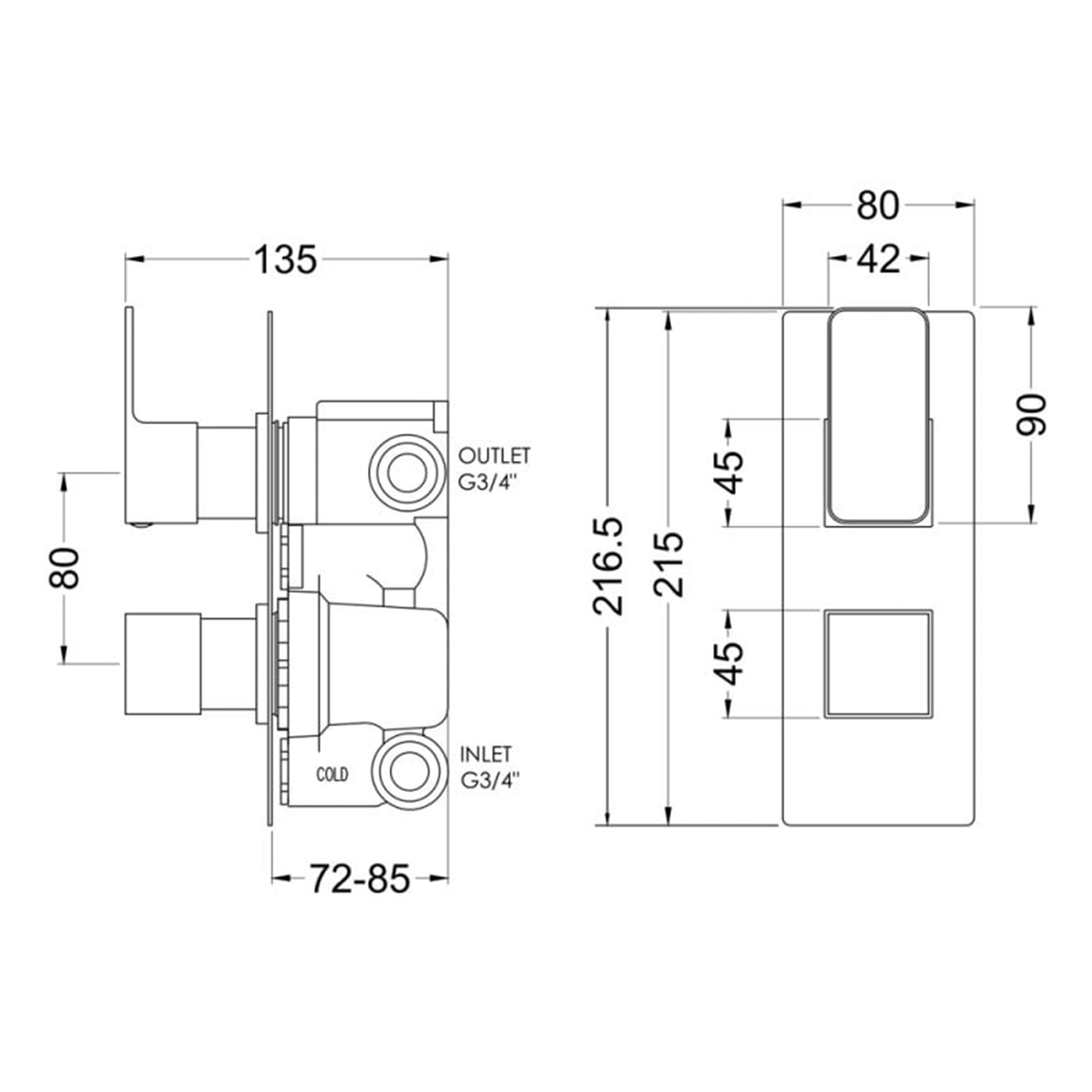 Windon Square Brushed Brass Twin Thermostatic Shower Valve with Diverter