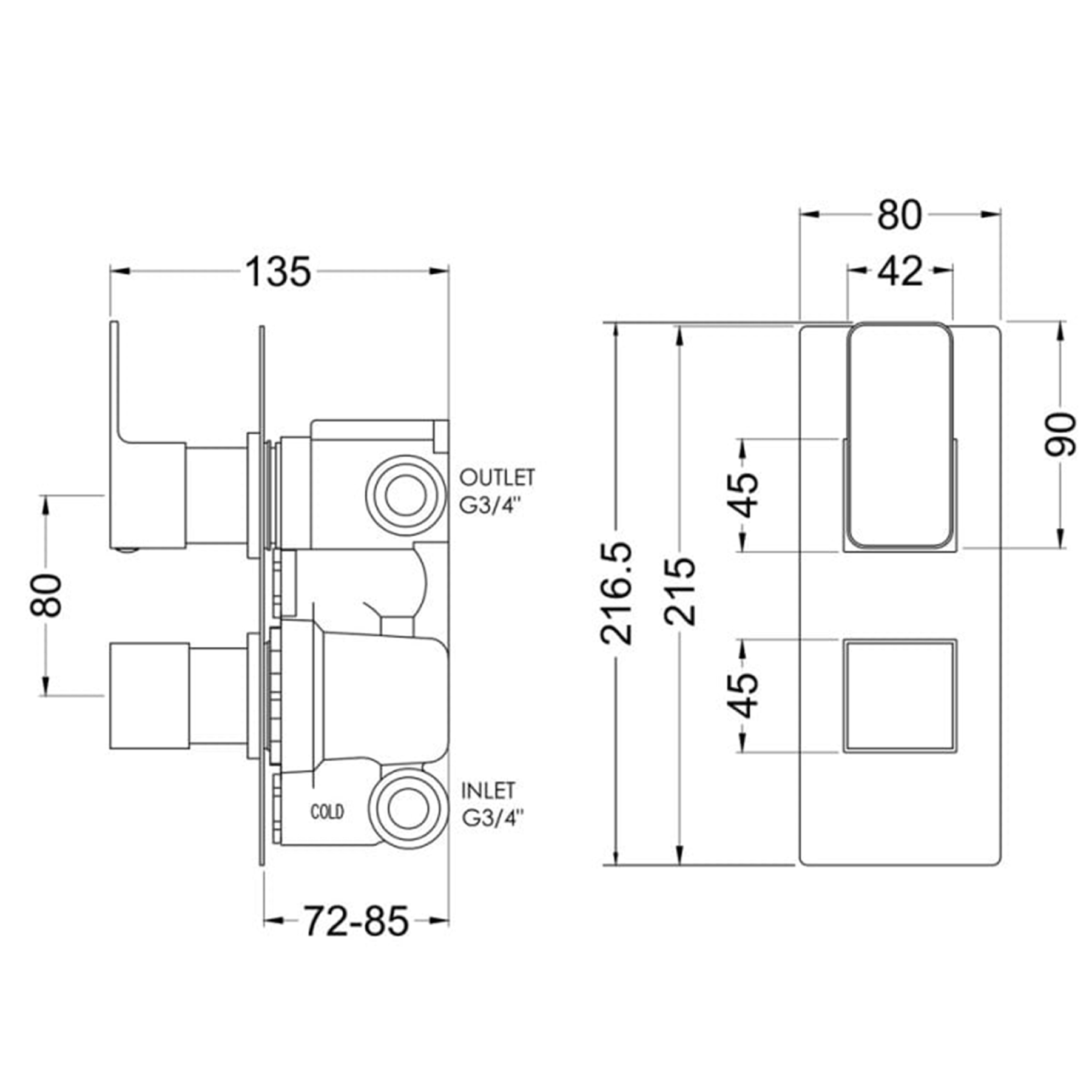 Windon Square Matt Black Twin Thermostatic Shower Valve with Diverter