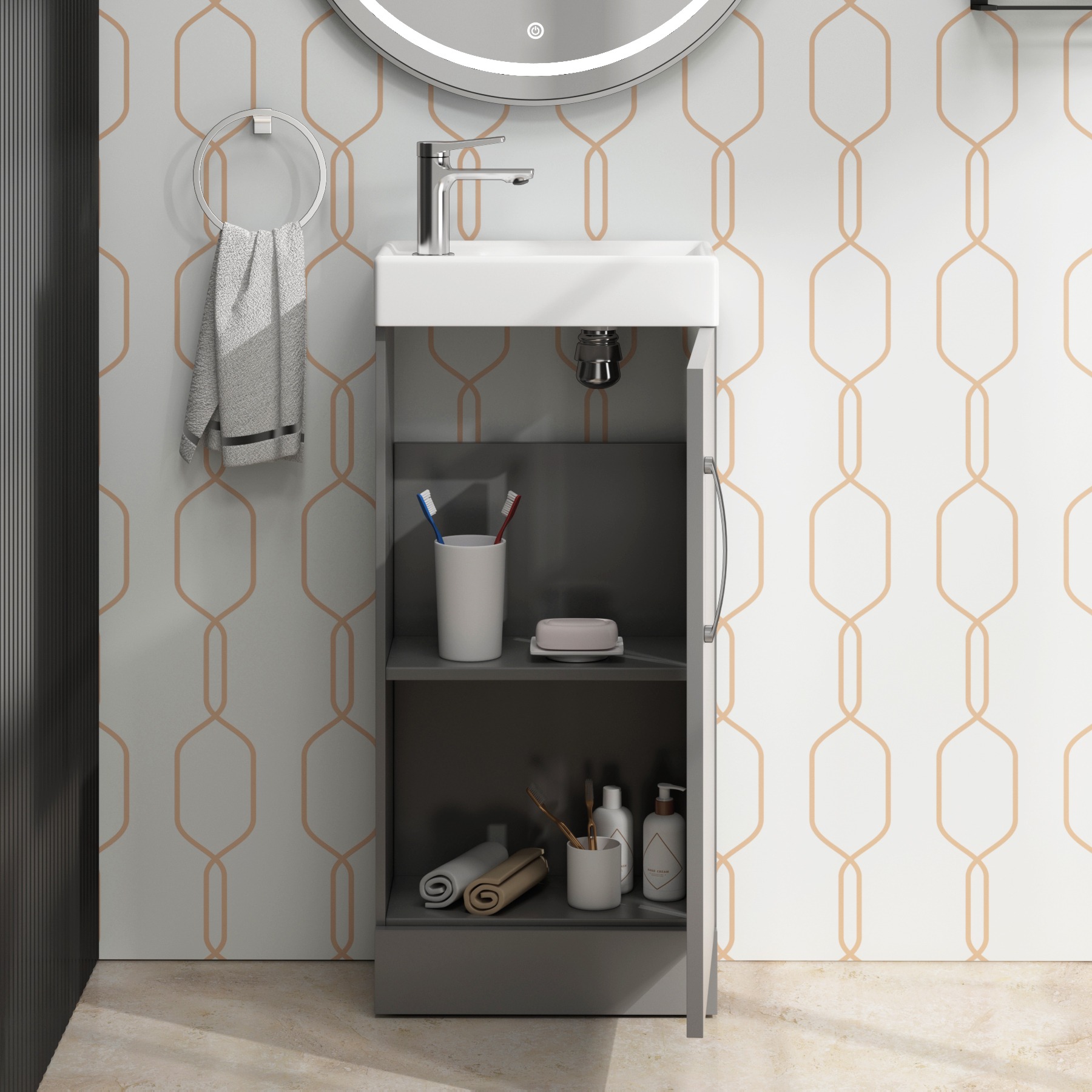 500mm Grey Gloss BTW WC Unit with Crosby Rimless Toilet Pan & Seat, Cistern