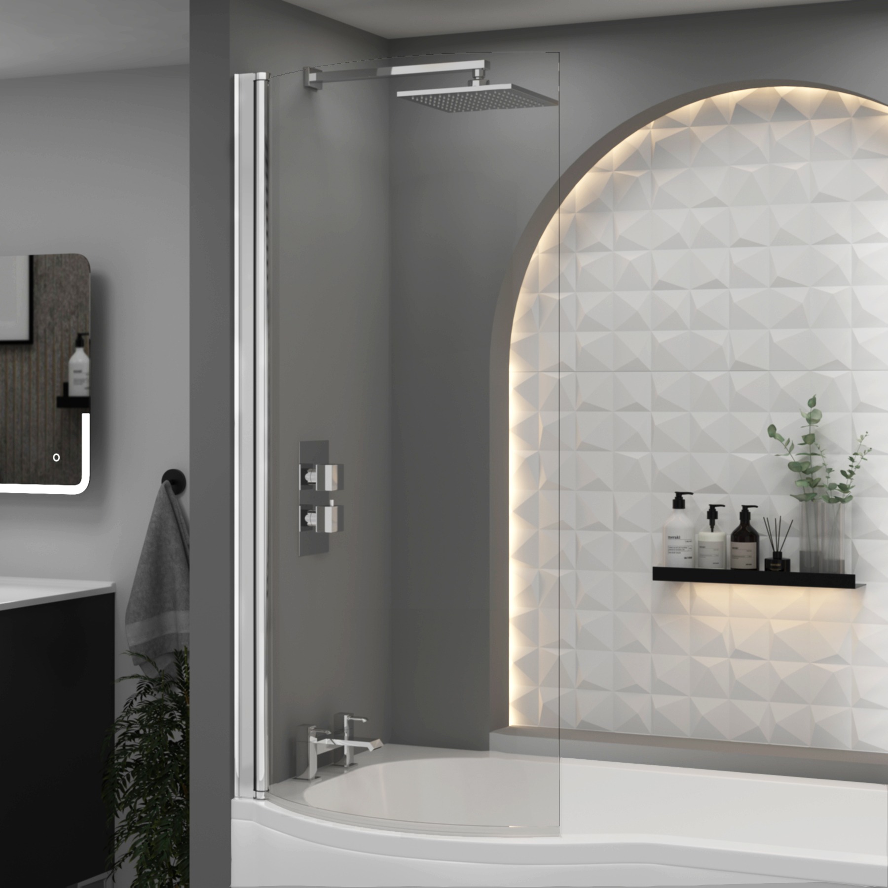Nuie Curved P-Bath Screen 1435mm High