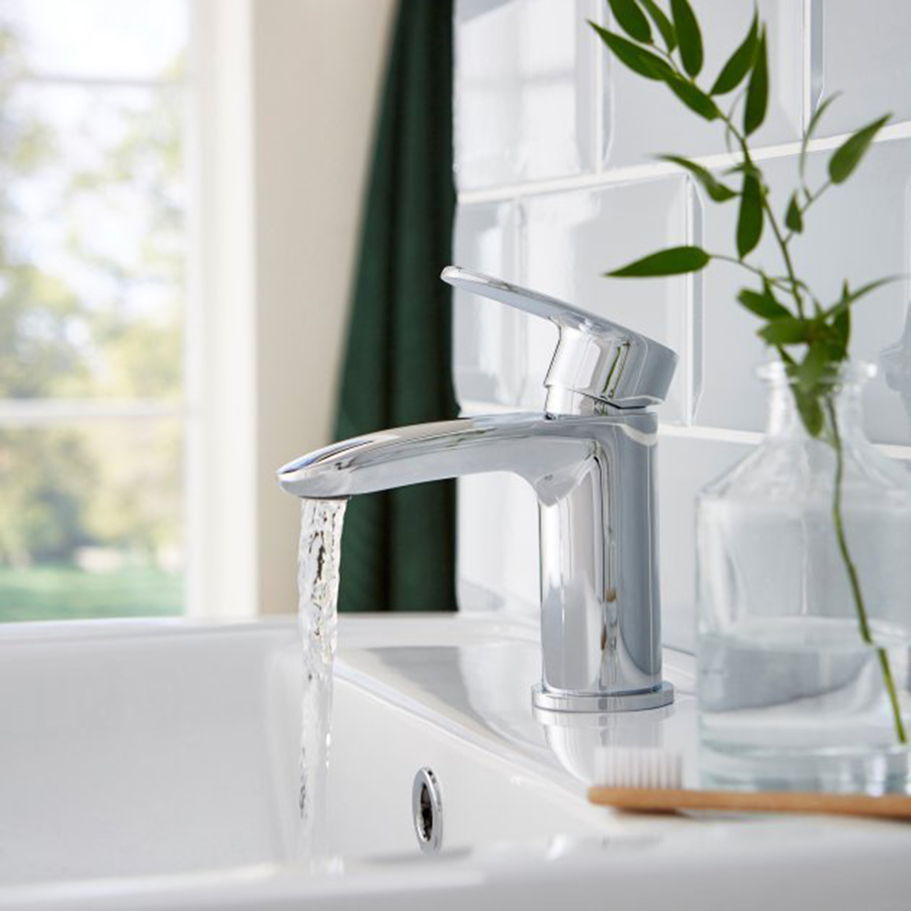 Verve Mini Mono Basin Mixer Tap Elegant Design With Push Button Waste - Chrome