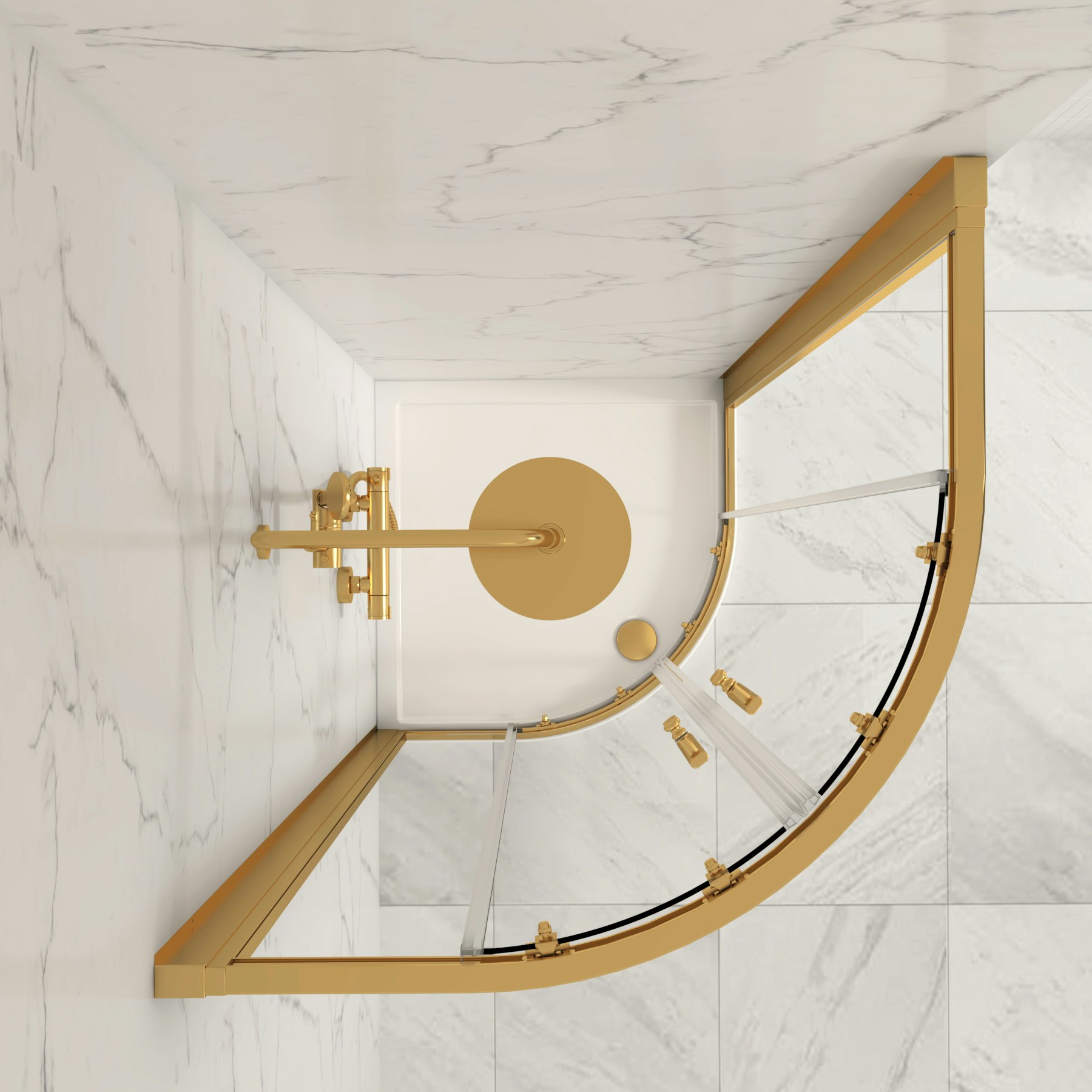 Venice 760 x 760mm Quadrant Shower Enclosure with Tray 6mm Double Sliding Doors - Brushed Brass