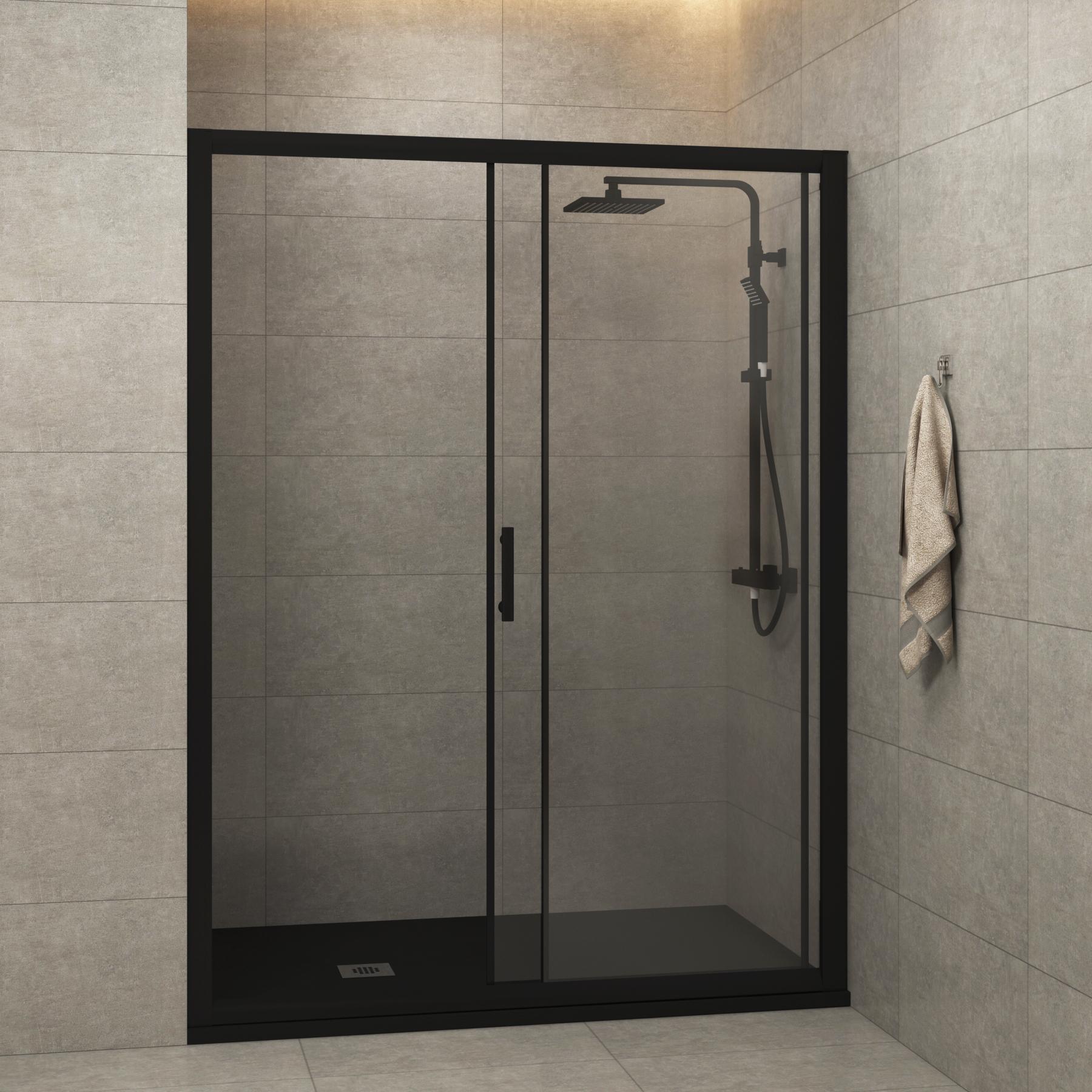 Milan 6mm Sliding Shower Door Matt Black - Various Sizes
