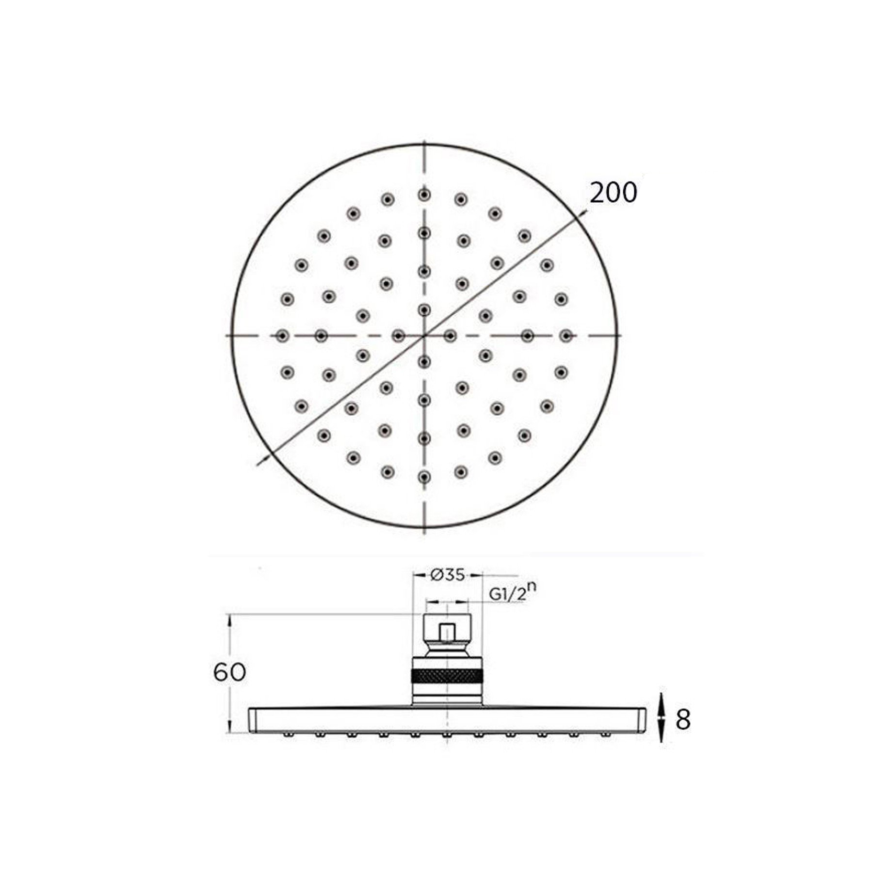 200mm Round ABS Steel Shower Head