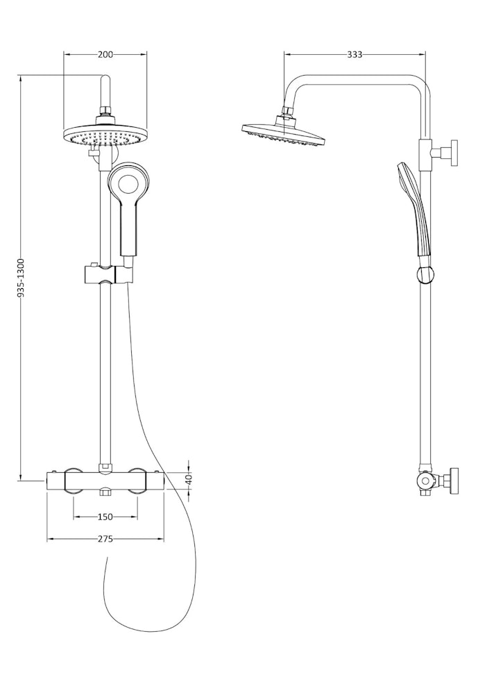 Milan Matt Black Round Thermostatic Valve Bar Shower Kit