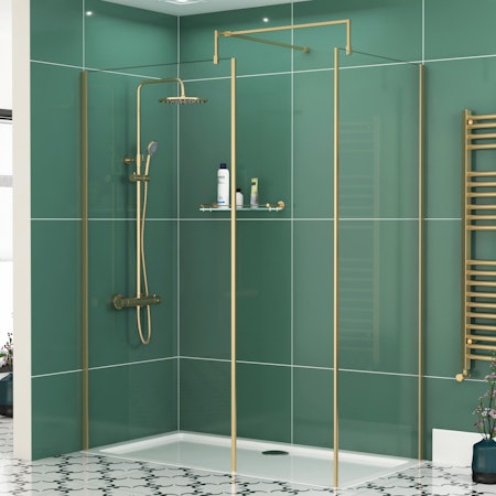 8mm Marbella Wet Room Shower Screen Outer Framed Easy Clean Glass - Gold