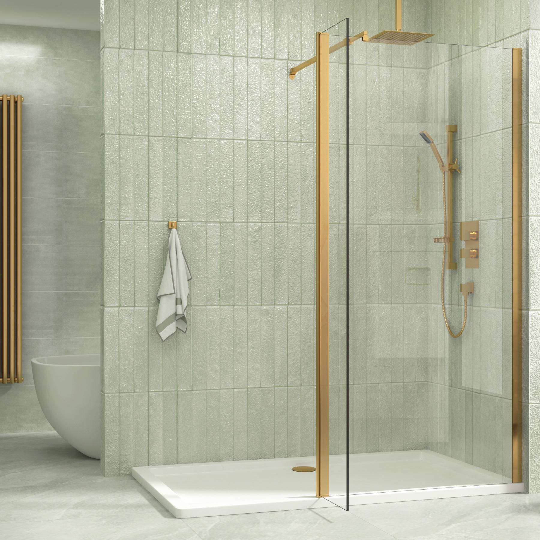 Marbella 300mm Brushed Brass Wet Room Flipper Panel for Shower Screen - 8mm Easy Clean Glass