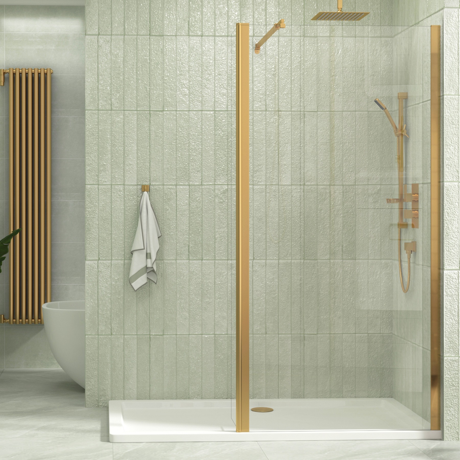 Marbella 300mm Brushed Brass Wet Room Flipper Panel for Shower Screen - 8mm Easy Clean Glass