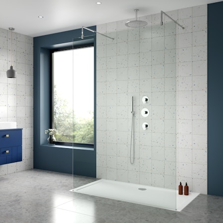 Modern Arvan Round Thermostatic Mixer Shower with Sliding Rail Kit Ceiling Arm & Fixed Head - Chrome