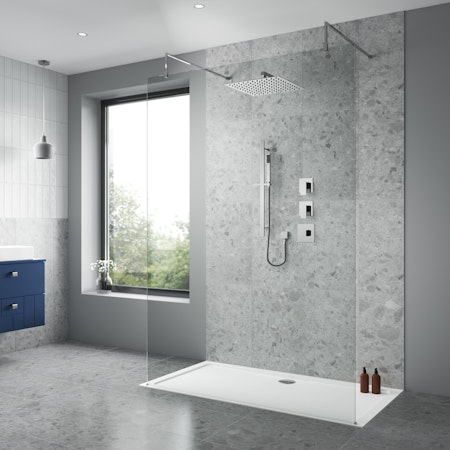 Modern Windon Thermostatic Concealed Mixer Shower with Shower Kit + Fixed Head Stop Tap and Diverter - Chrome