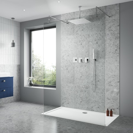 Modern Windon Square Thermostatic Mixer Shower with Sliding Rail Kit Ceiling Arm & Fixed Head - Chrome
