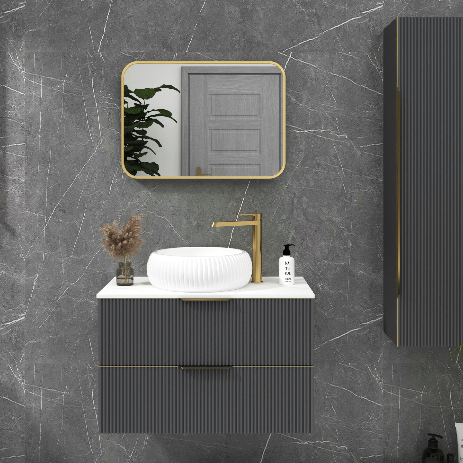 Elmore Brushed Brass Framed Bathroom Mirror Rectangular Minimalist Design