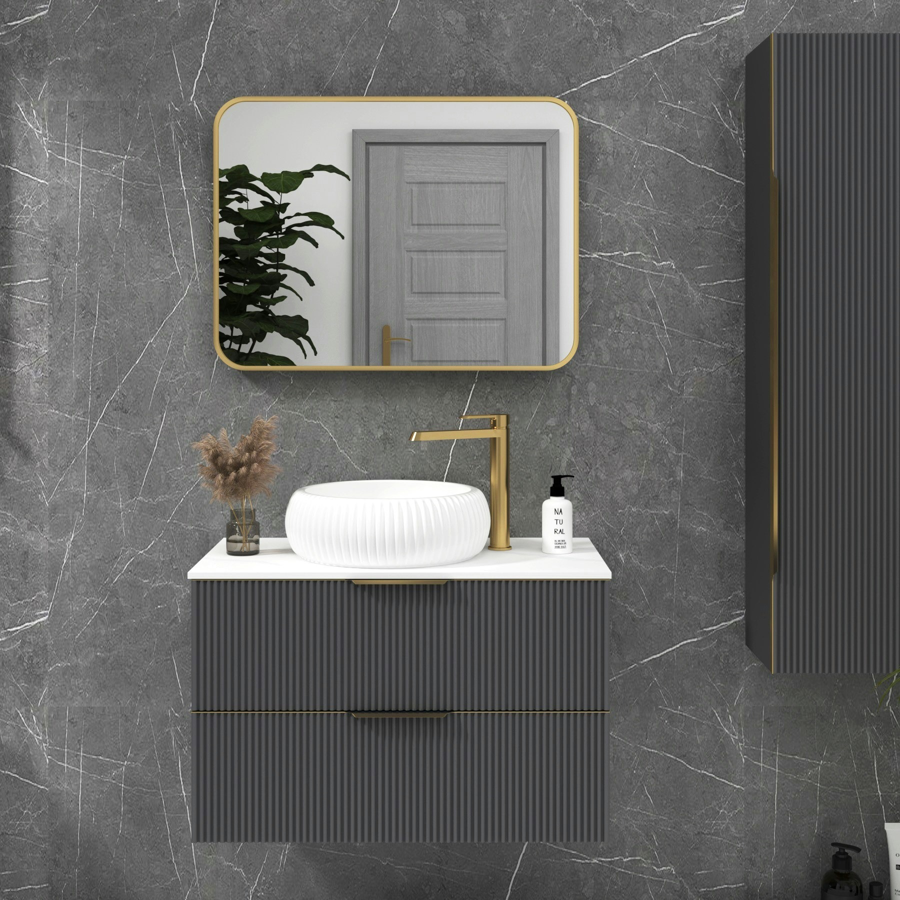 Elmore Brushed Brass Framed Bathroom Mirror Rectangular Minimalist Design