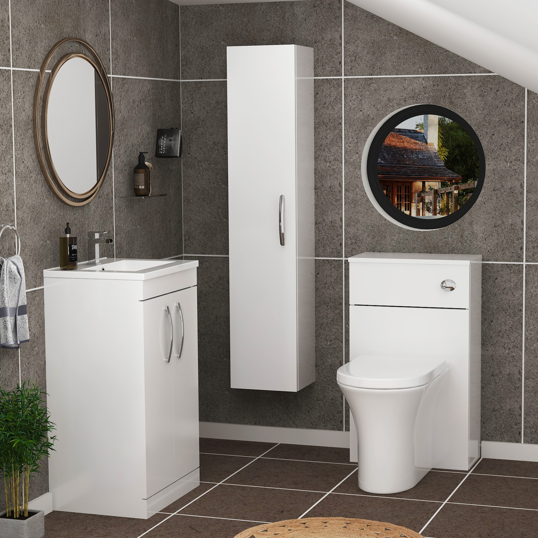 1000mm Gloss White 2 Doors Furniture Pack with Minimalist Basin & Breeze Back to Wall Toilet