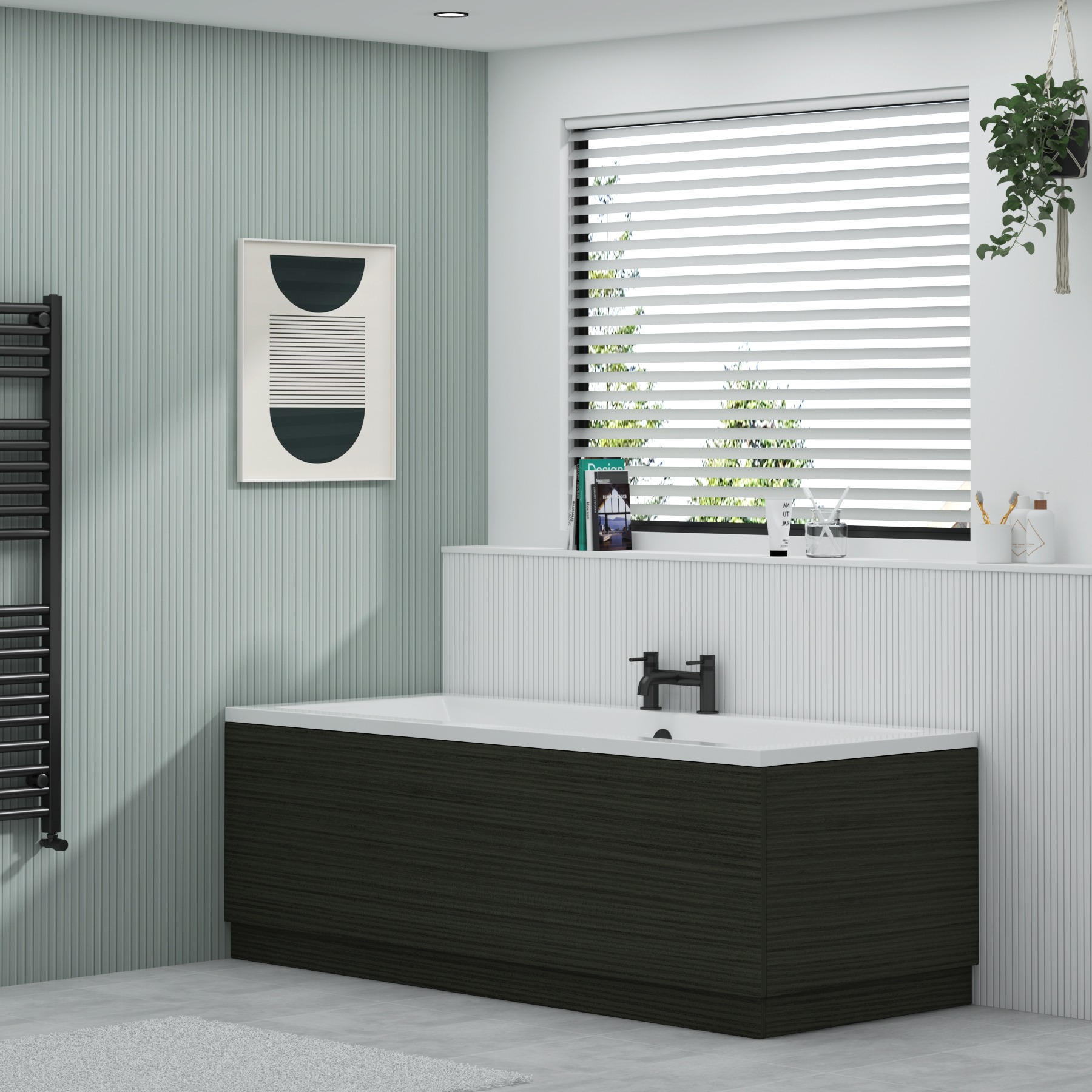 Turin 1700mm Hale Black Bath MDF Front Panel - Wooden