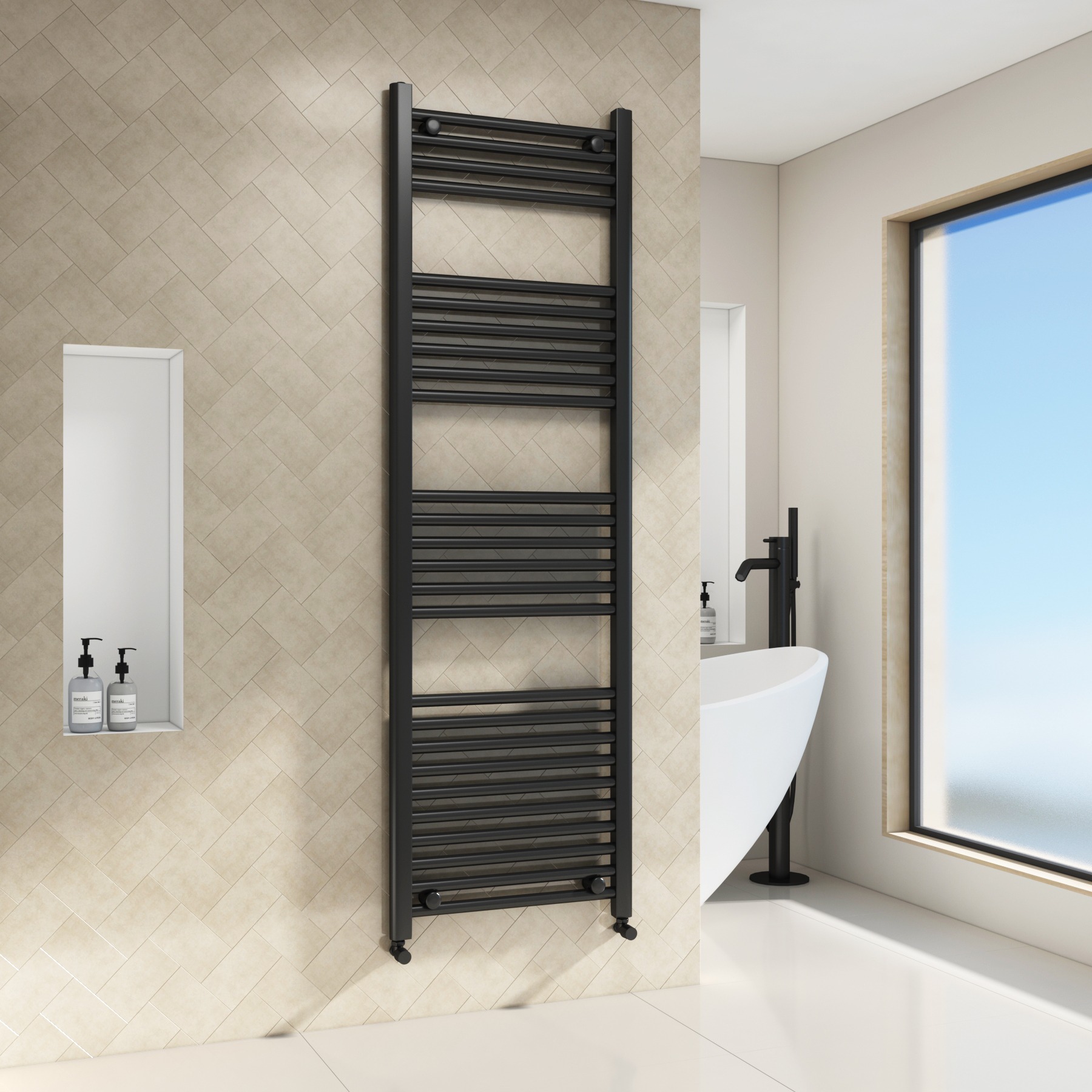 Contemporary Porto Heated Towel Rail 1600 x 500mm Straight Ladder - Matt Black