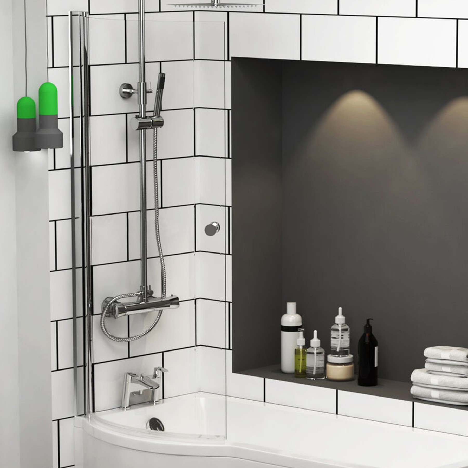 Elva P Shaped Shower Bath Left Hand with Screen + Front Panel