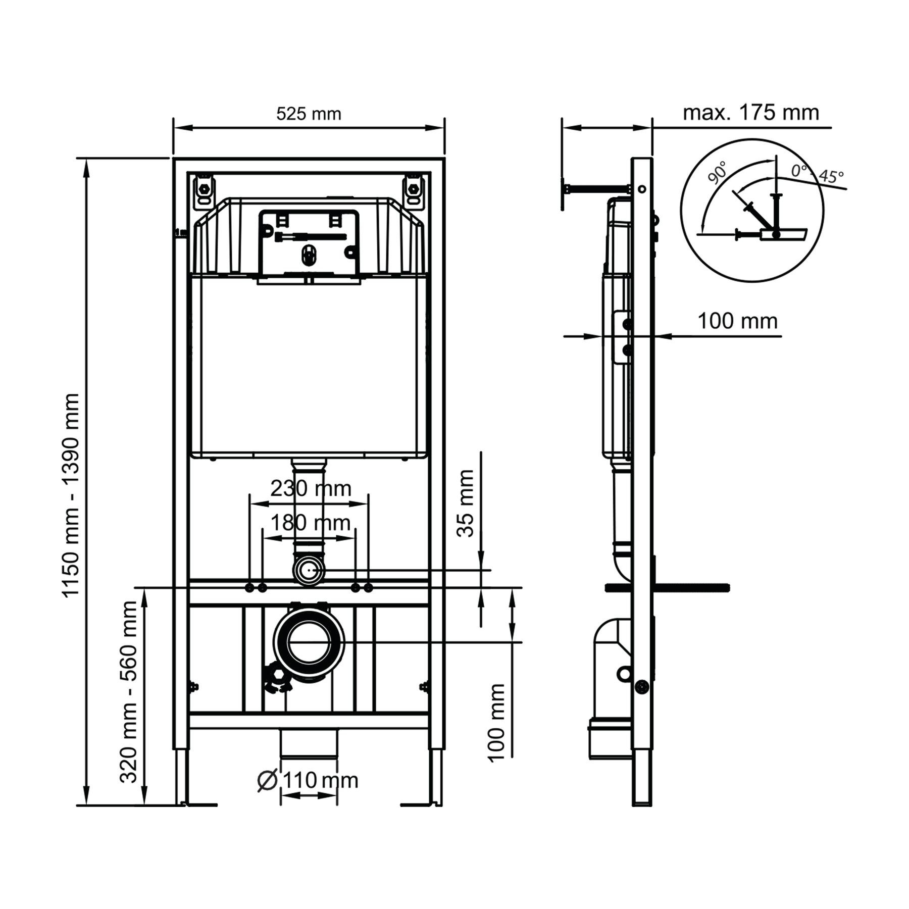 Elena Matt Black Wall Hung Rimless Toilet with Slim Soft Close Seat & Aqua Black Plate Wall Hung Frame