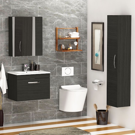 Cloakroom Suite 600mm Hale Black 1 Door Wall Hung Vanity Unit Mid Edge Basin & Cesar Wall Mounted Toilet