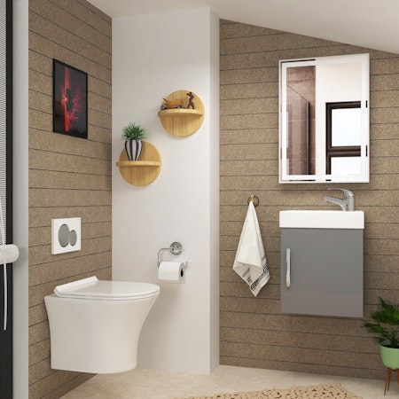 Cloakroom Suite 400mm Indigo Grey Gloss 1 Door Wall Hung Vanity Unit Basin & Breeze Wall Hung Toilet