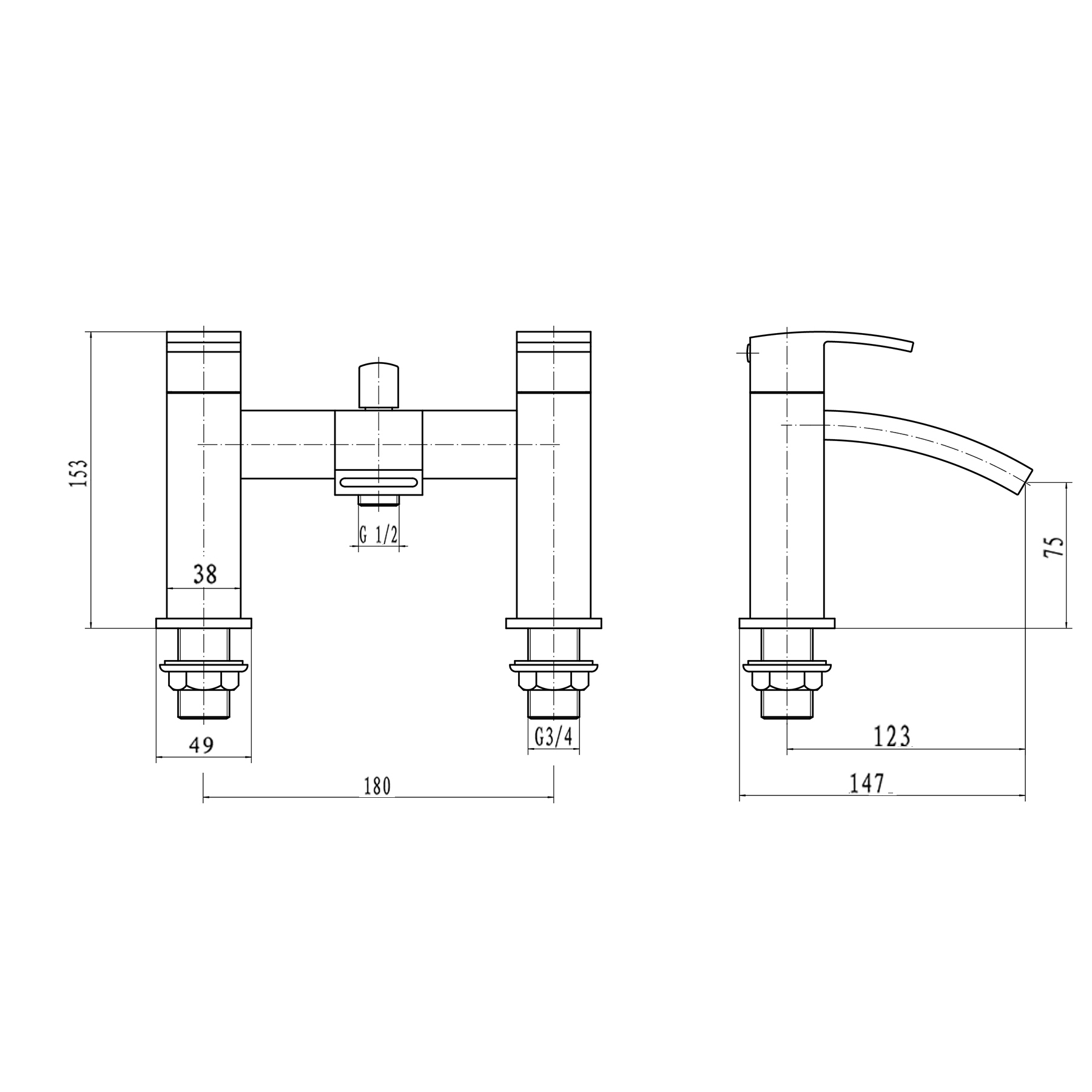 Flair Deck Mounted Bath Shower Mixer Tap - Chrome
