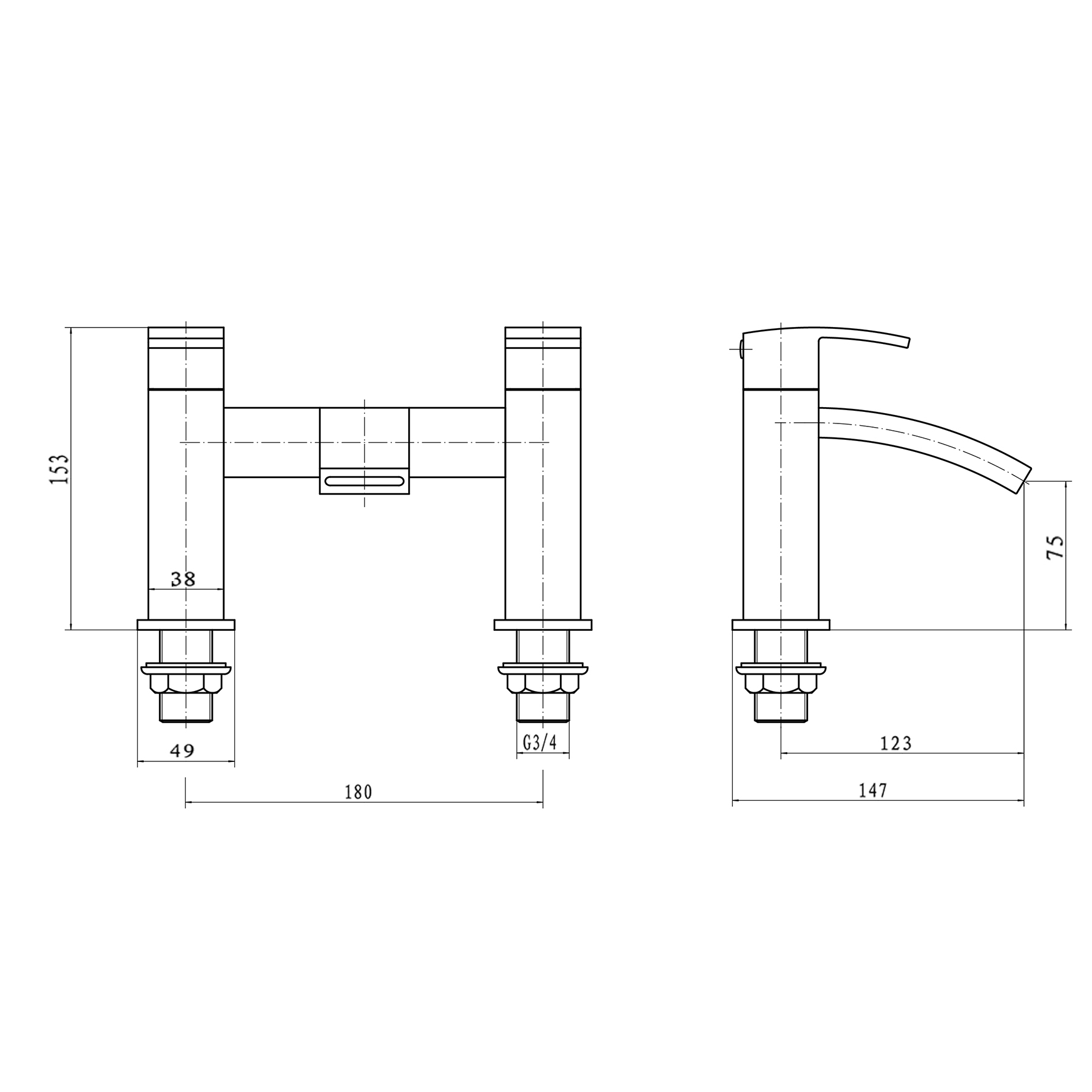 Flair Deck Mounted Bath Filler Tap - Chrome
