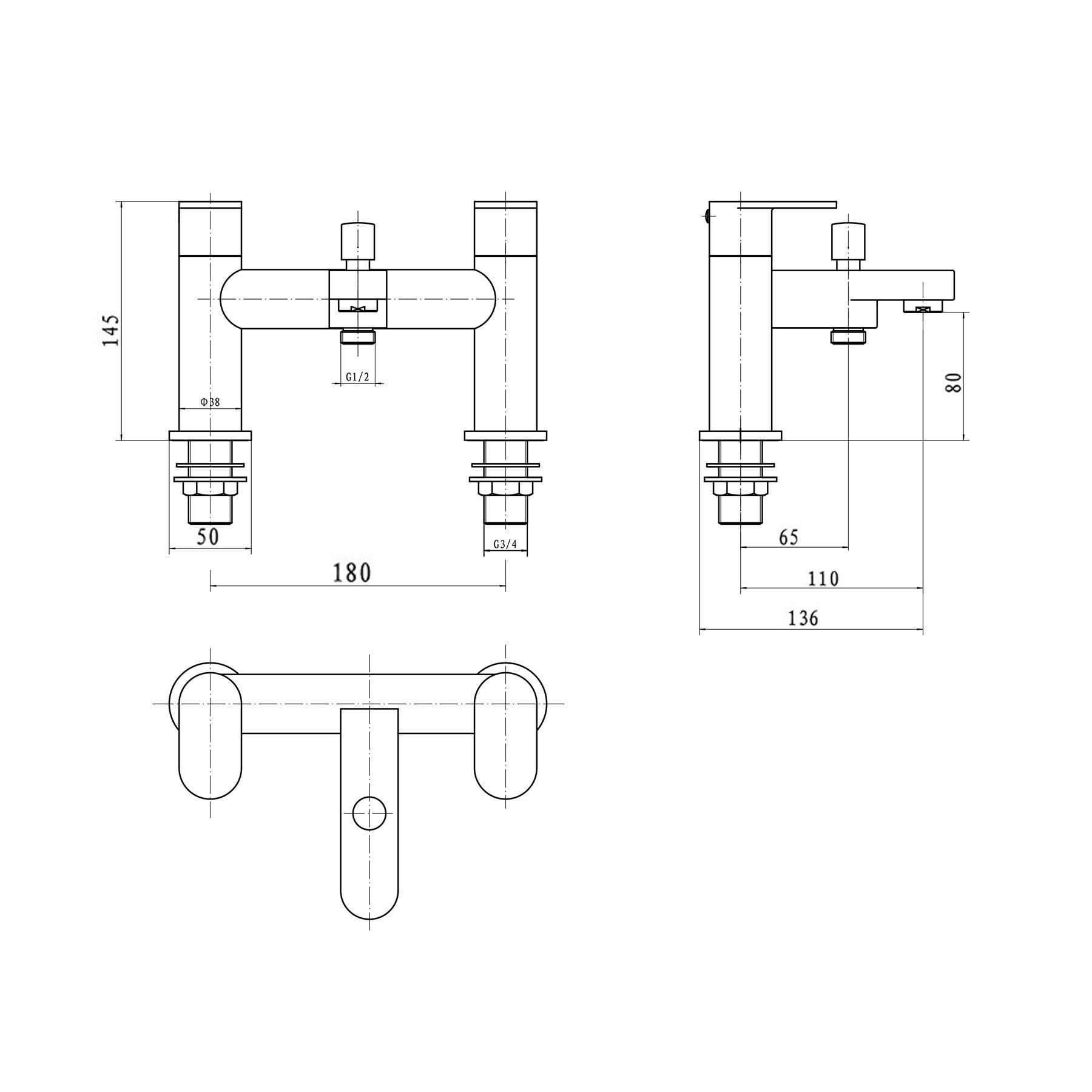 Logik Deck Mounted Bath Shower Mixer Tap - Chrome