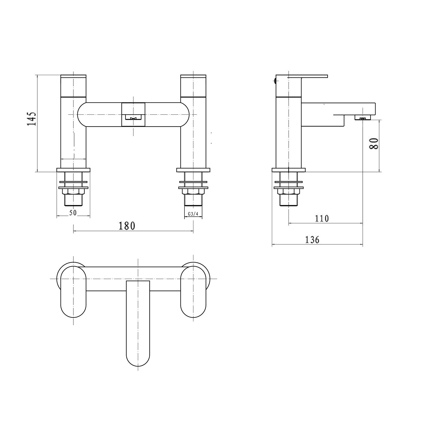 Logik Deck Mounted Bath Filler Tap - Chrome