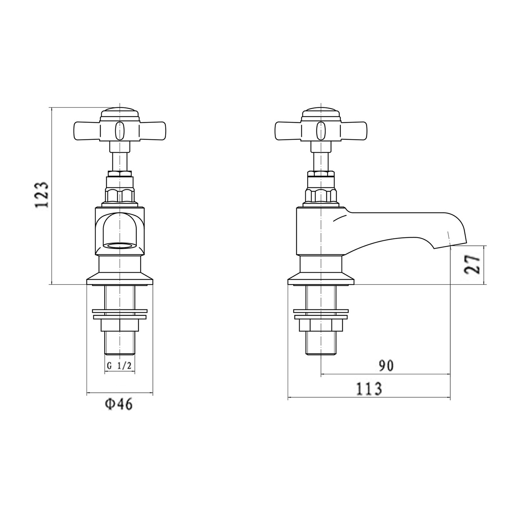 Klassique Twin Basin Pillar Tap contemporary Design With Push Button Waste - Chrome
