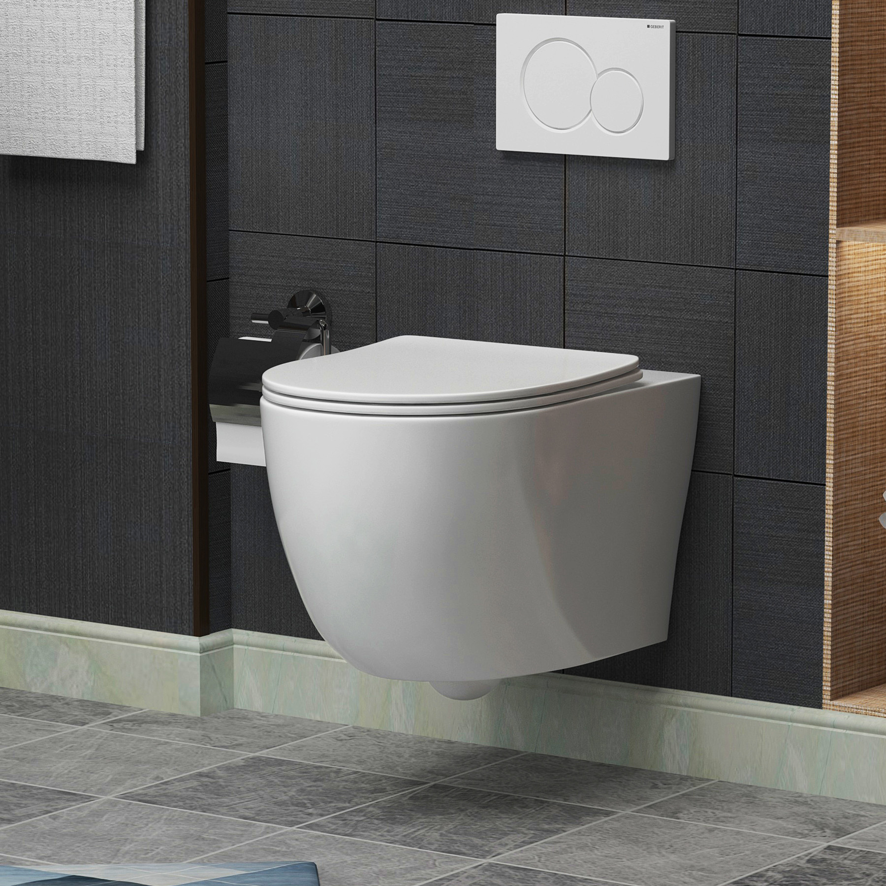 Cloakroom Suite 400mm Gloss White 1 Door Wall Hung Vanity Unit Basin & Elva Wall Hung Toilet Toilet