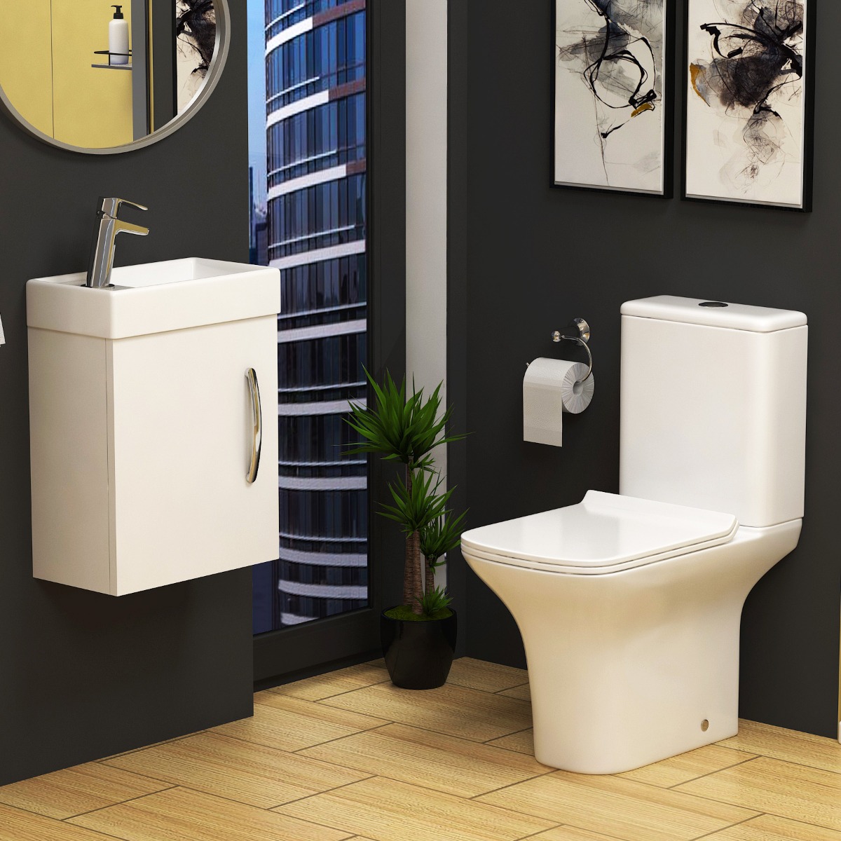 760mm Wet Room Shower Screen Enclosure Suite with Como Vanity Unit & Rimless Toilet