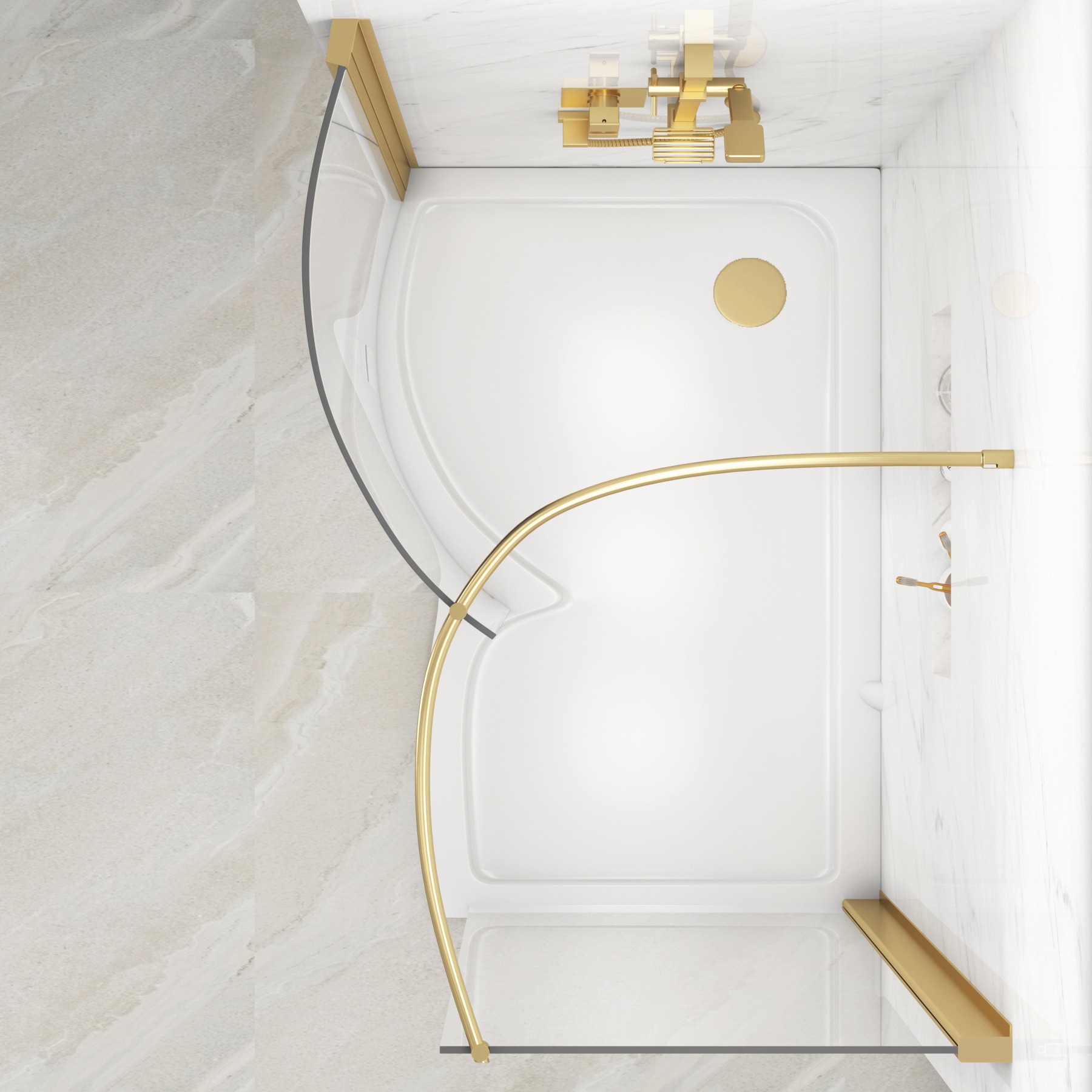 Milan 1400 x 900mm Curved Walk In Enclosure 8mm Glass + Tray - Brushed Brass