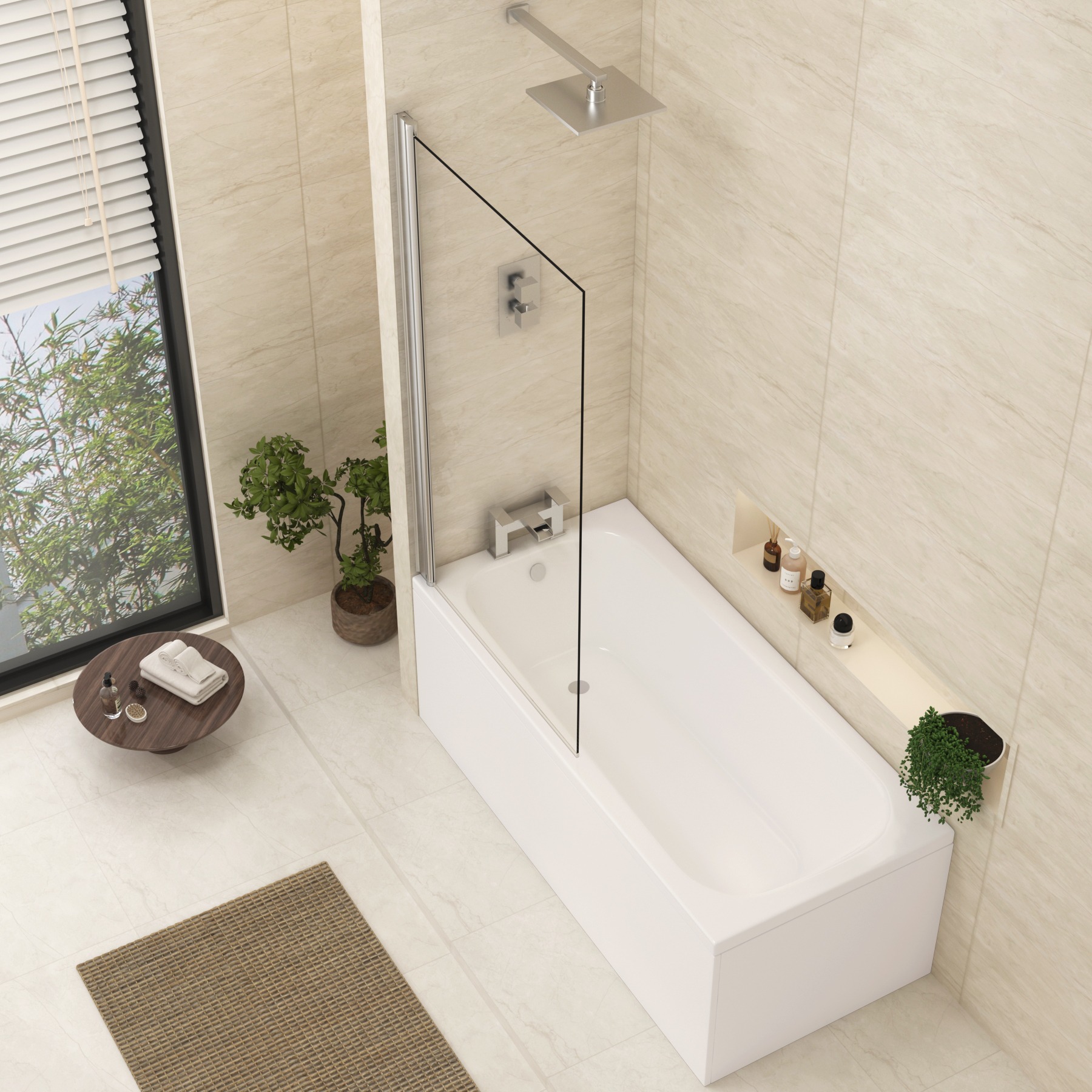 Prestige Estuary Straight Shower Bath Hinged Screen Square Edge 1400 x 780mm