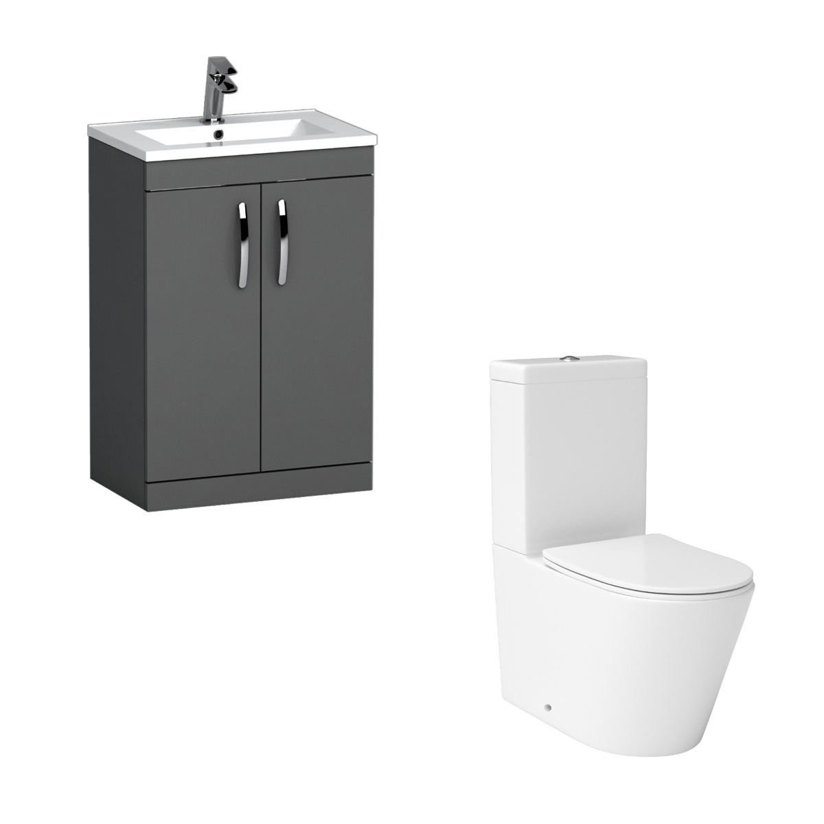 Turin 500mm Indigo Grey Gloss 2-Door Vanity Unit with Cesar Close Coupled Toilet - Slim