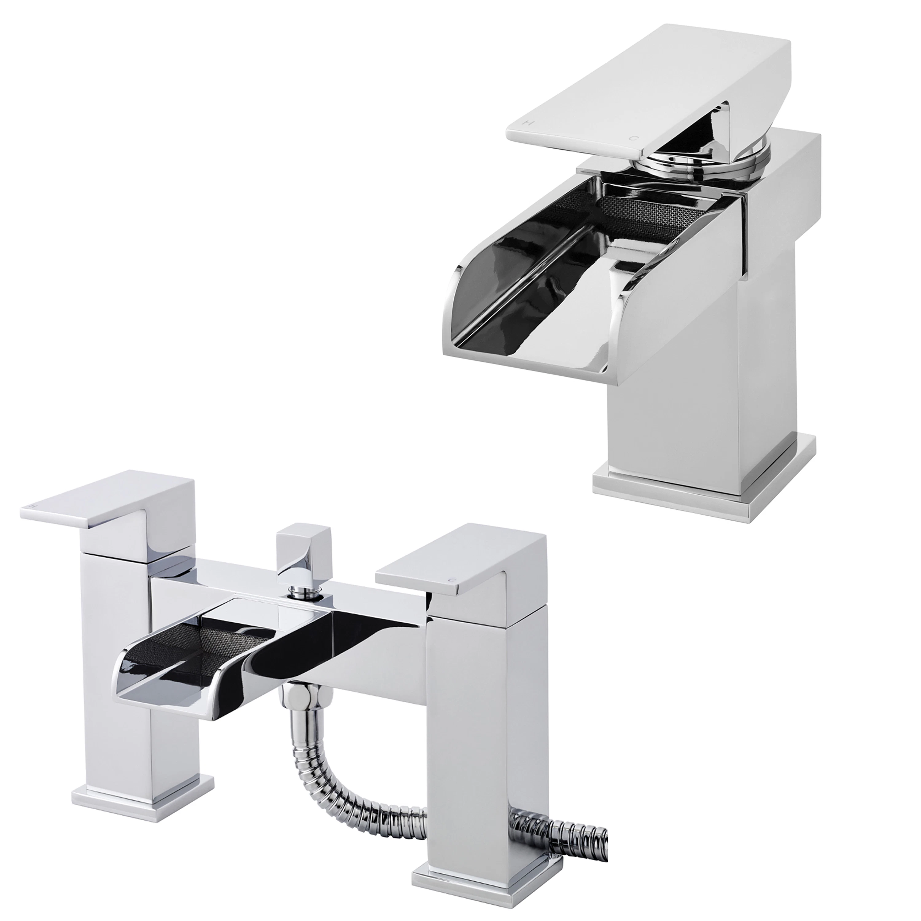 Hudson Reed Strike Open Spout Bath Shower Mixer & Mono Basin Tap Pack ...