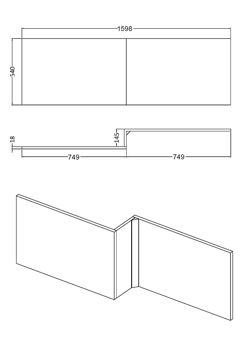 Turin 1600mm Gloss White L Shaped Bath MDF Front Panel - Wooden