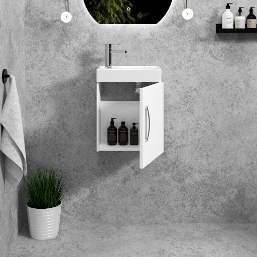 Cloakroom Suite 400mm Gloss White 1 Door Wall Hung Vanity Unit Basin With Cesar Rimless Toilet - Slim