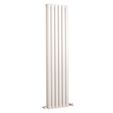 Modern Satin White Round Double Panel Vertical Designer Radiators - Multiple Sizes