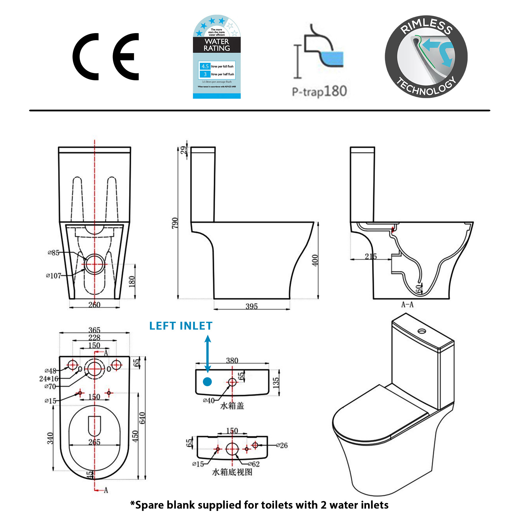 Cloakroom Suite 500mm Indigo Grey Gloss 2 Door Floor Standing Vanity Unit Basin With Amaze Rimless Toilet & Soft Close Seat