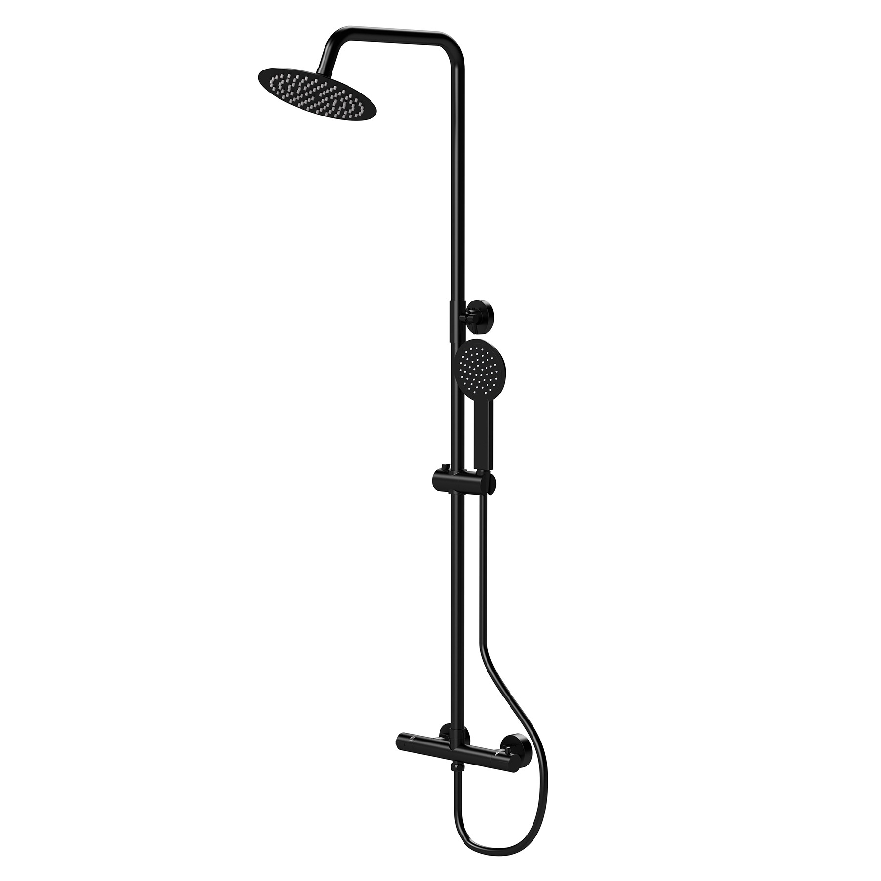 Milan Matt Black Round Thermostatic Valve Bar Shower Kit