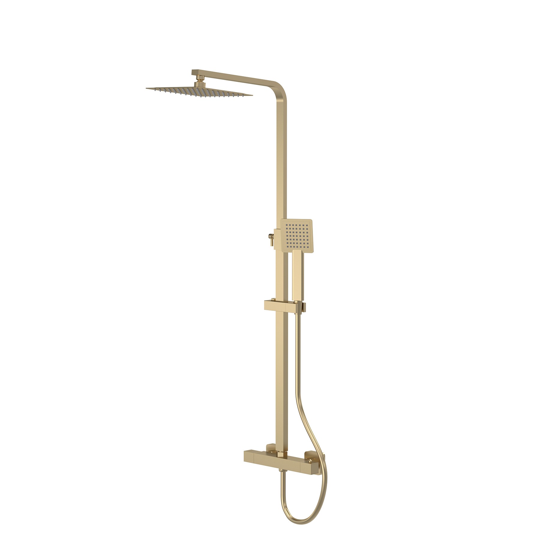 Venice Brushed Brass Square Thermostatic Valve Bar Shower Kit