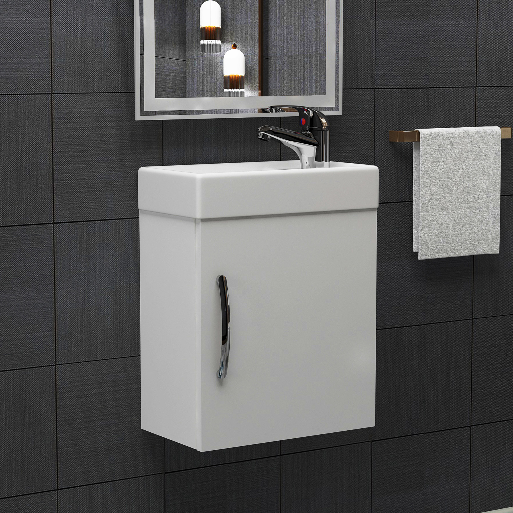 Cloakroom Suite 400mm Gloss White 1 Door Wall Hung Vanity Unit Basin & Elva Wall Hung Toilet Toilet